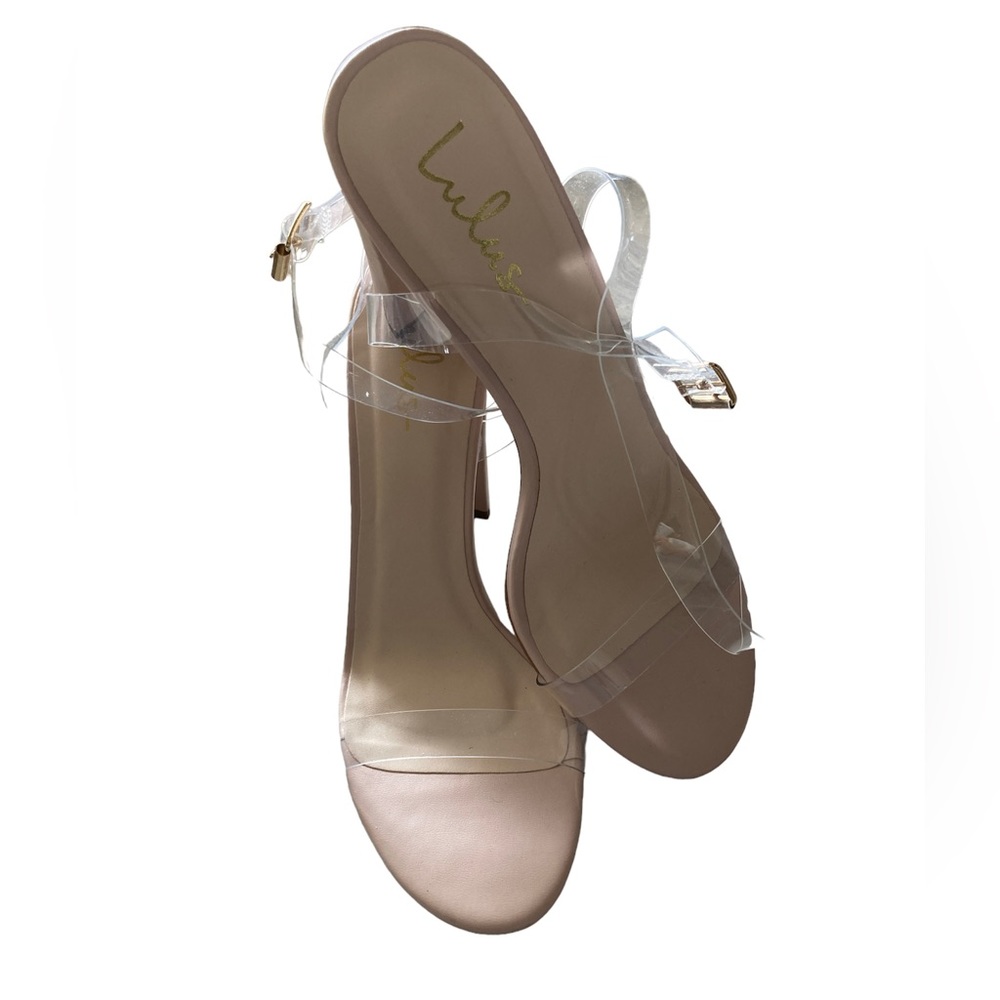 Lulu’s Sandals Transparent Strap Block Heel Shoe Formal Sexy Blush Pink Size 10 - Picture 2 of 9
